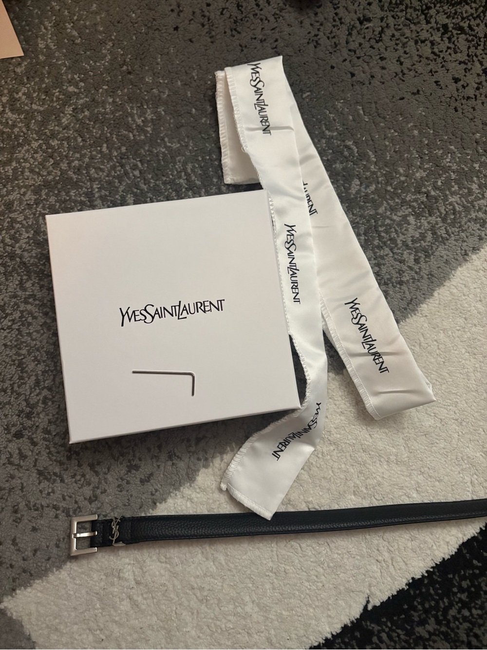 Saint Laurent Black Leather Belt with Silver Buckle